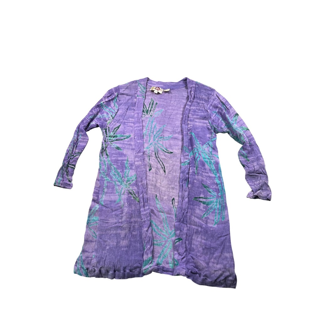 Hilo Hattie Women's Small Purple Tropical Open Front Cardigan 100% Rayon Hawaii